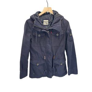Women's Navy Blue Levi's Hooded Drawstring Military Jacket, size Small